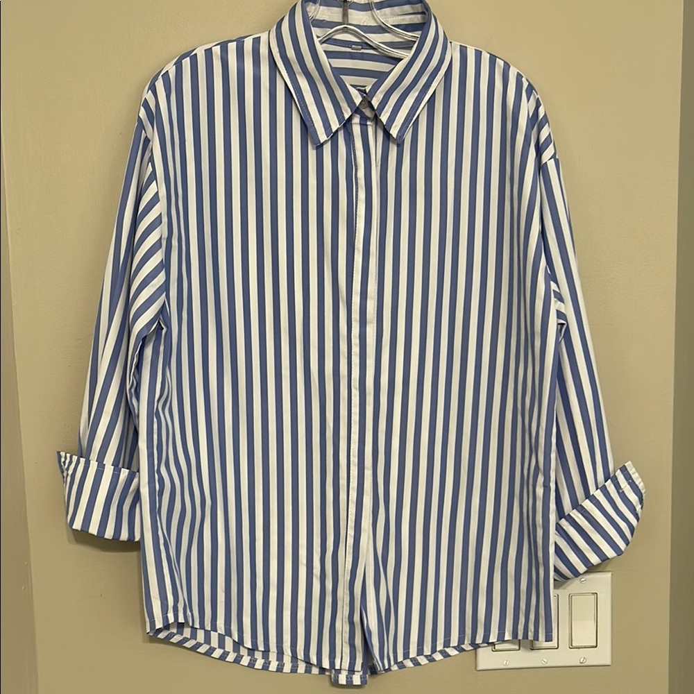 Blue and White Striped Blouse